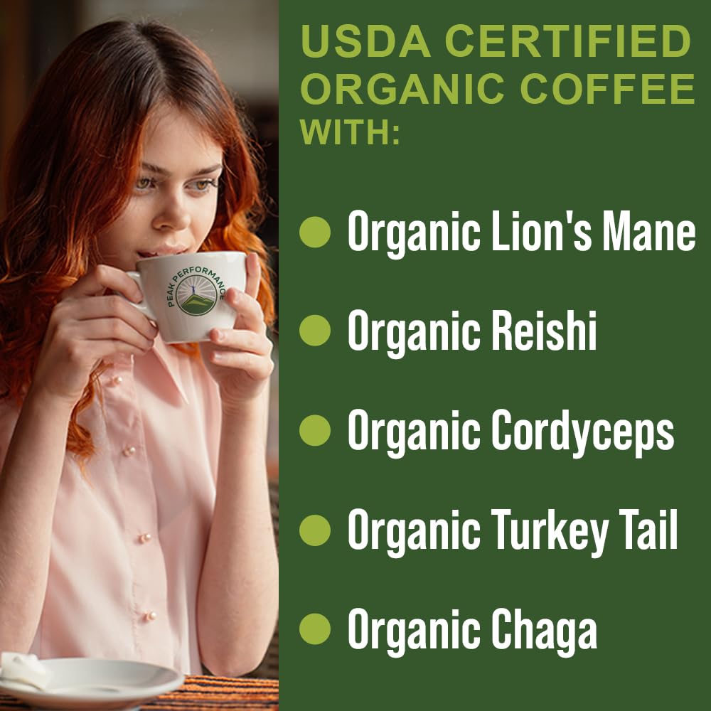 Peak Performance High Altitude Organic Coffee - Fair Trade, Low Acid, Non GMO, and Beans Full of Antioxidants - Medium Roast Smooth Tasting USDA Certified Organic Ground Coffee Bag 12 oz