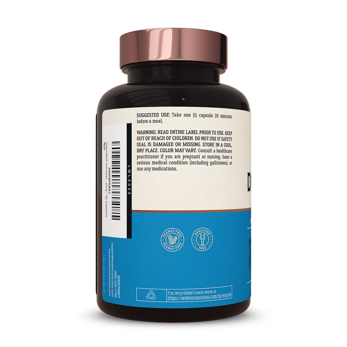 Live Conscious DigestWell Immediate Support - Fast-Acting Digestive Support | Broad Spectrum Enzyme, Probiotic & Herbal Formula - Decreases Everyday Gas & Bloating - 90 Capsules