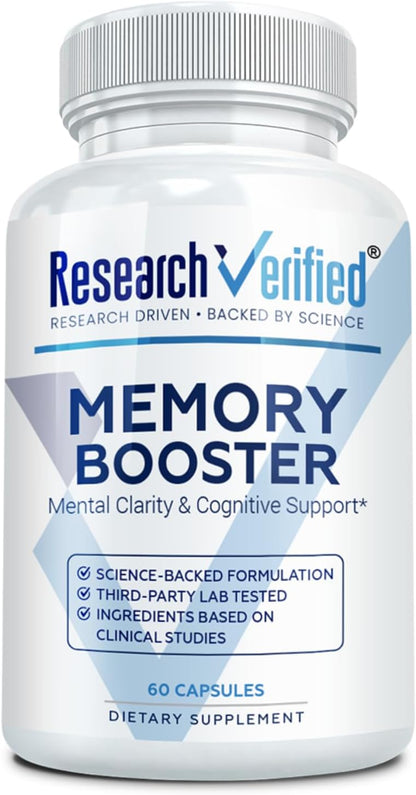 Research Verified Memory Booster - Nootropic Supplement - Enhance Cognition and Memory - Lion’s Mane, Ginkgo Biloba, BioPerine - 60 Capsules - Non-GMO - Made in the USA