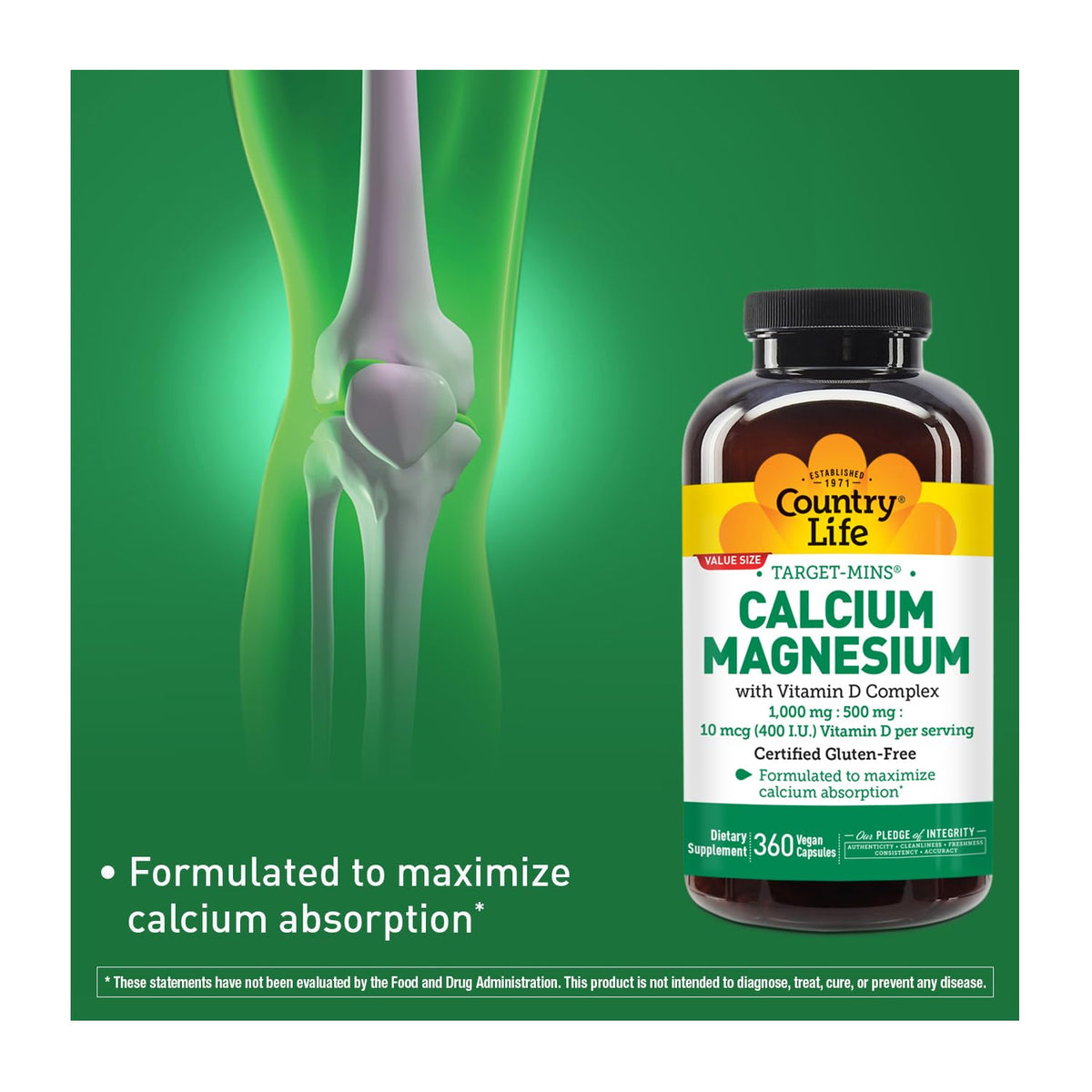 Country Life Target-Mins Calcium Magnesium with Vitamin D, 240 Capsules