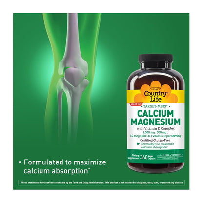 Country Life Target-Mins Calcium Magnesium with Vitamin D, 240 Capsules