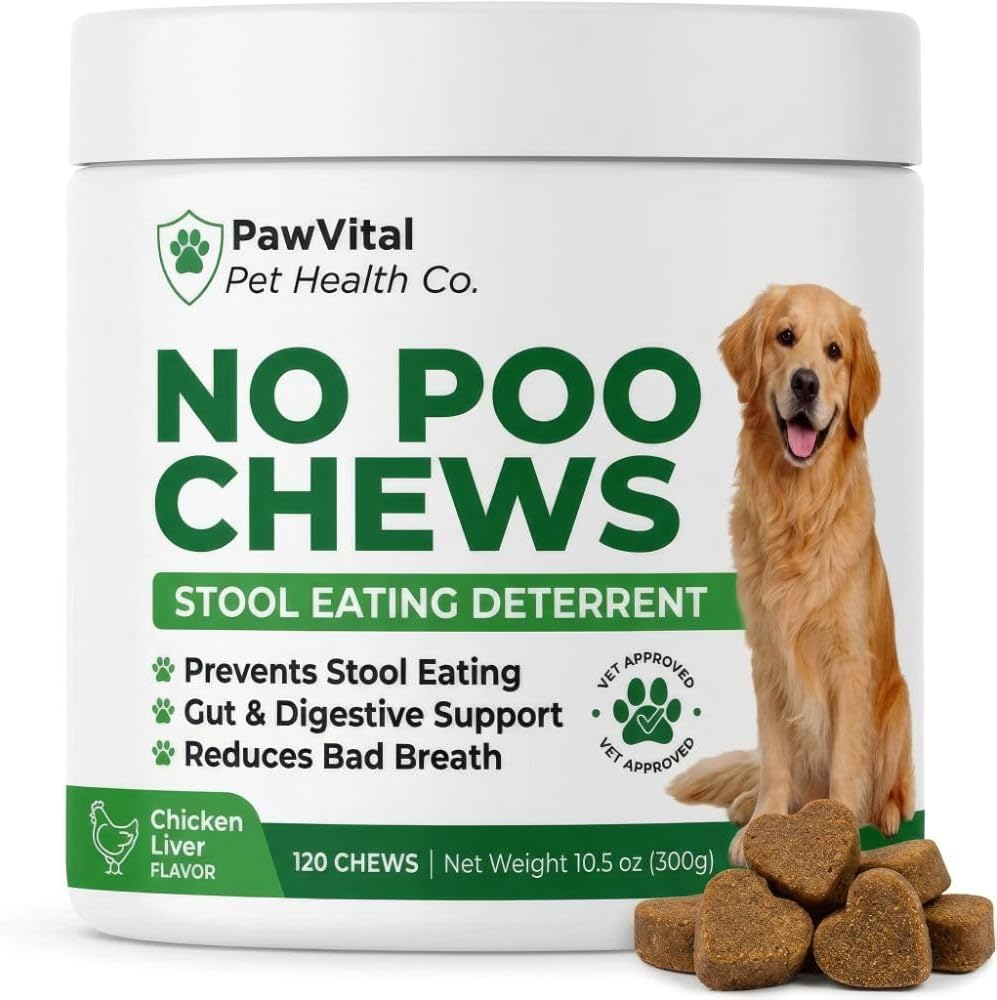 No Poo Chews for Dogs, Coprophagia Stool Eating Deterrent, Stop Eating Poop Supplement with Probiotics, Digestive Enzymes & Breath Aid Support, Gut Health & Digestive Support, Chicken Flavor, 120 Ct
