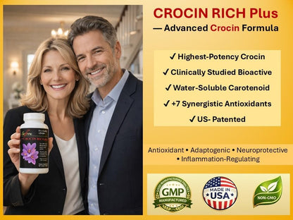 Crocin Brain Supplement for Memory & Focus | CROCIN RICH Plus - 60 Tablets | 75% High-Purity Crocin; Clinically Relevant Dose; U.S. Patented Formula; Mood & Healthy Aging; Sleep Quality; Mental Clarity