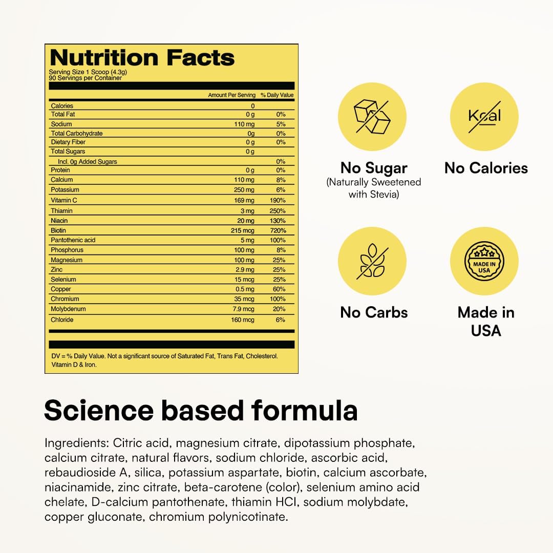 KEY NUTRIENTS Electrolytes Powder Bundle, Refreshing Lemonade 90 Servings Jar + Orange 90 Servings Jar, Sugar Free Hydration Drink Mix with Vitamins & Minerals, No Calories
