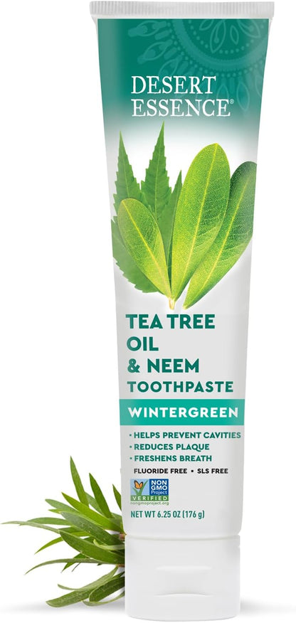Desert Essence Tea Tree Oil and Neem Toothpaste, Wintergreen, 6.25 oz