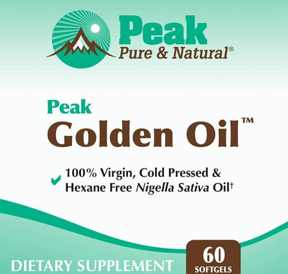 Peak Pure & Natural, Peak Golden Oil Cold Pressed Organic Black Seed Oil Supplement - Black Seed Oil for Digestive Health, Skin Nutrition, Joint Comfort - 60 Capsules