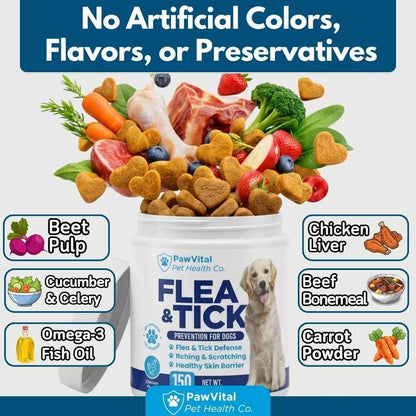 Flea and Tick Prevention for Dogs Chewables – 150 Soft Chews – Natural Dog Flea & Tick Control Supplement – Oral Defense Treatment with Omega Skin & Coat Support – All Breeds & Ages – Chicken Flavor