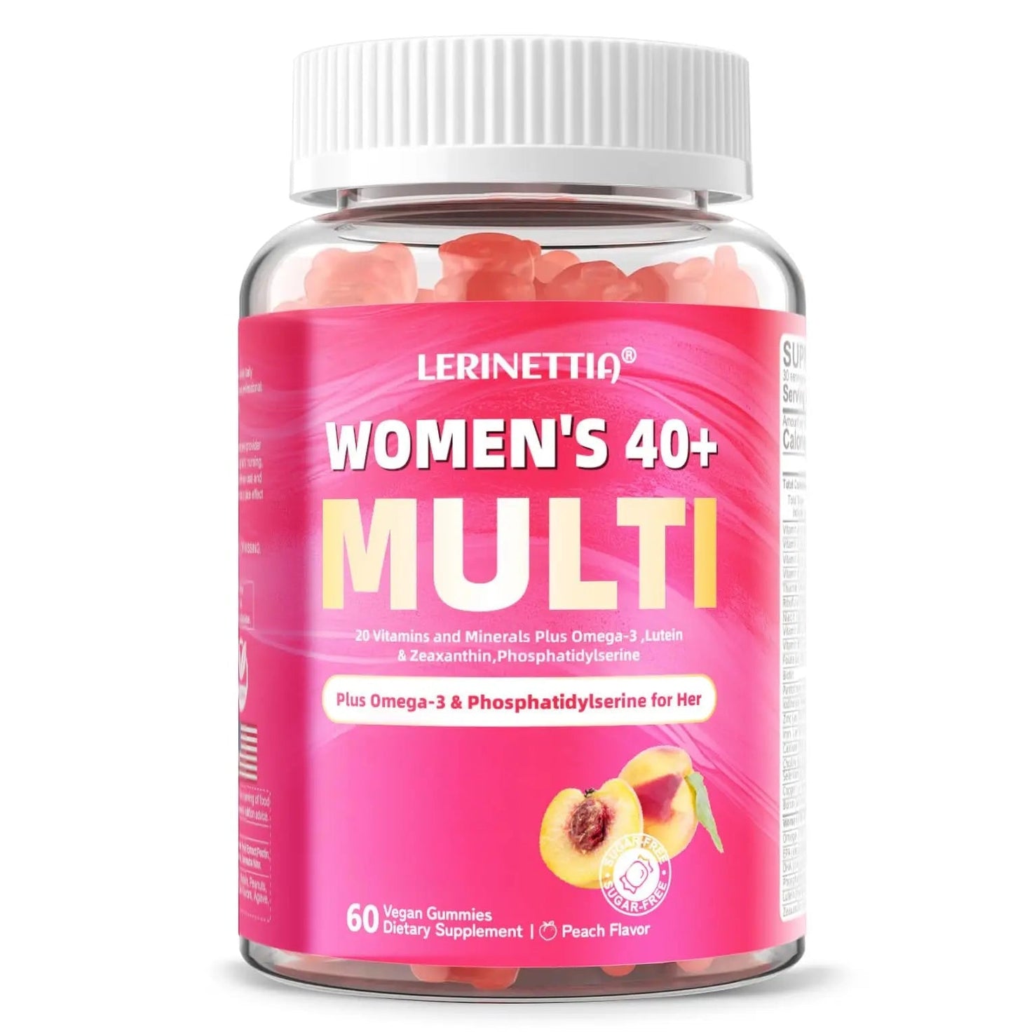 Lerinettia Multivitamin for Women Gummies for 40+ with Omega-3, Niacinamide, B-Complex, Lutein, Iron, Choline, Phosphatidylserine, Vitamin D3 Lerinettia