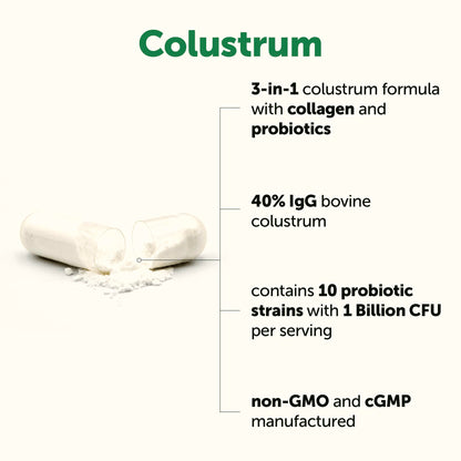 Micro Ingredients Bovine Colostrum 1,000 mg Per Serving, 240 Capsules | 40% IgG with Collagen & Probiotics | Colostrum Supplement