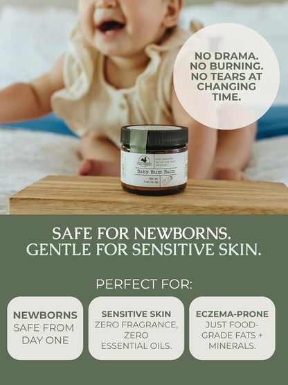 Hearth & Homestead Baby Bum Balm, Grass Fed Tallow Diaper Rash Cream with Zinc Oxide & Bentonite Clay, Fragrance Free Diaper Cream for Sensitive Baby Skin, Newborn Safe, 2oz