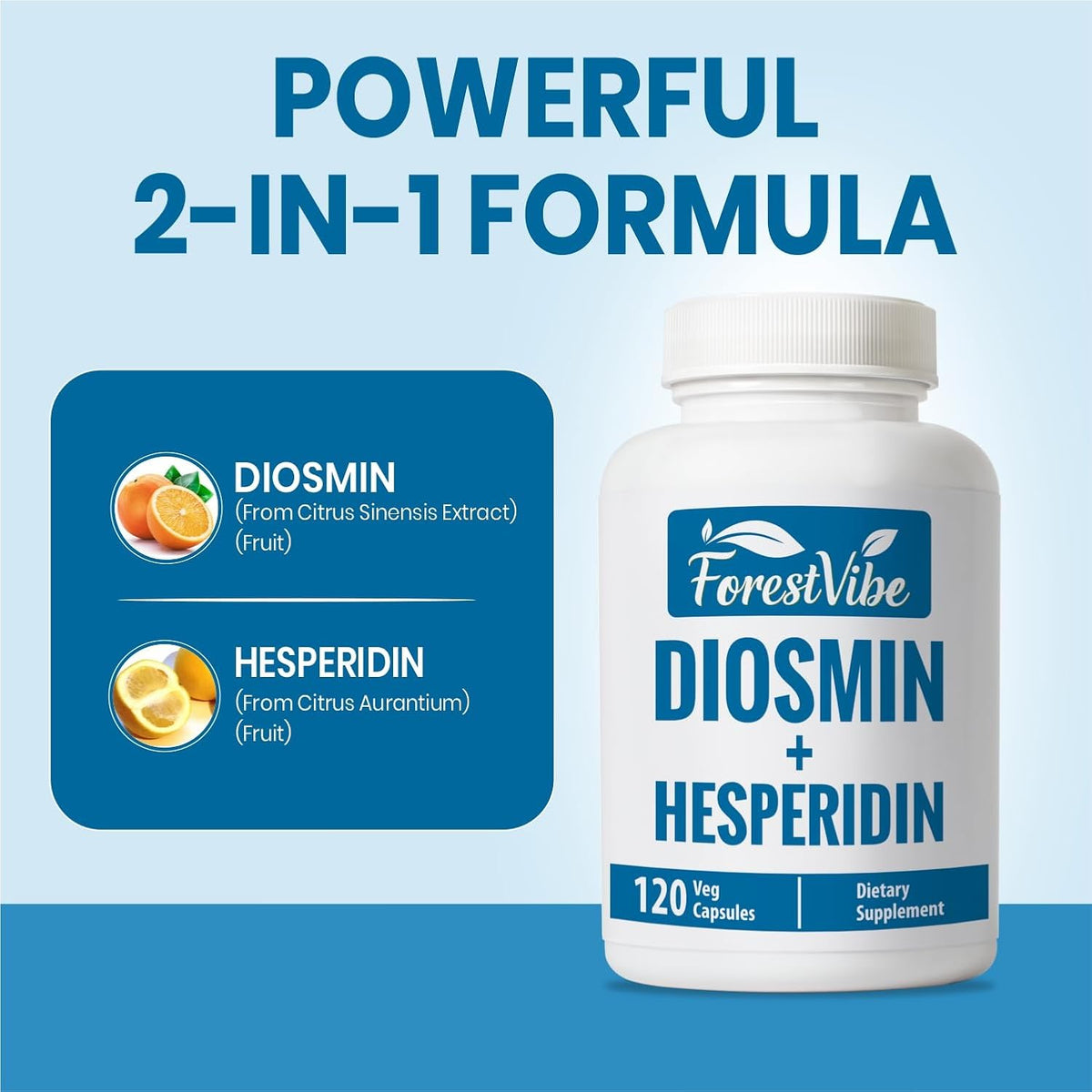Diosmin Hesperidin 1000mg Complex, Citrus Bioflavonoid Rich Fruit Extract, 120 Vegan Capsules, 2 Month Supply, Non-GMO and Gluten Free Diosmin Supplement