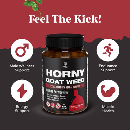 Horny Goat Weed for Men - Extra Strength Male Supplement with Black Maca Root, Tongkat Ali, Saw Palmetto & Panax Ginseng Extract for Stamina & Energy - 60 Count