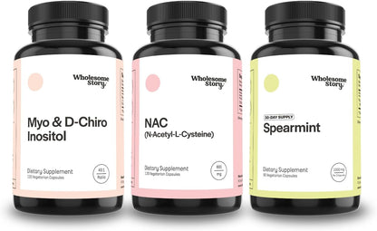 Myo & D-Chiro Inositol, NAC + Spearmint Capsules Bundle Supplement | Complete Hormonal & Metabolic Bundle Support | Organic Spearmint & Inositol 30 Servings | N-Acetylcysteine 120 Servings