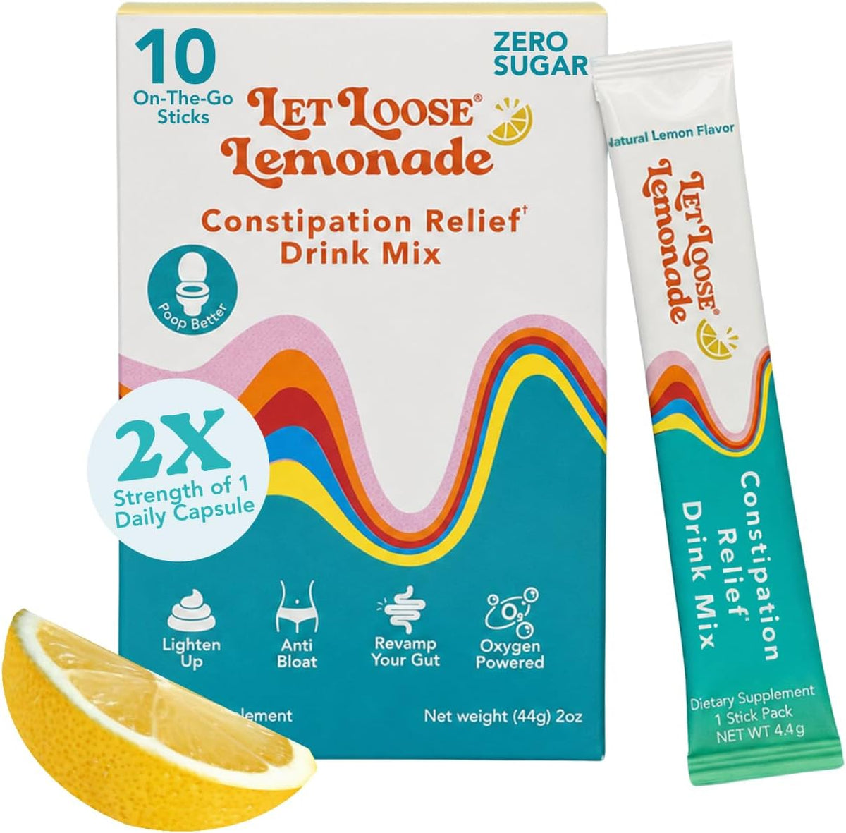Let Loose Lemonade Magnesium Constipation Relief Drink Mix (10 Sticks) | Sugar-Free, Travel-Ready, Gentle Overnight Bloat & Bowel Movement Support for Women, Formulated with Ozonated Magnesium Oxide