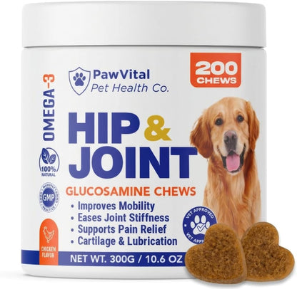 Hip and Joint Supplement for Dogs – Glucosamine Chondroitin MSM Chews for Dogs with Eggshell Membrane & Omega-3 – Joint Pain Relief & Mobility Support for Senior Dogs – 200 Chicken Flavored Soft Chews