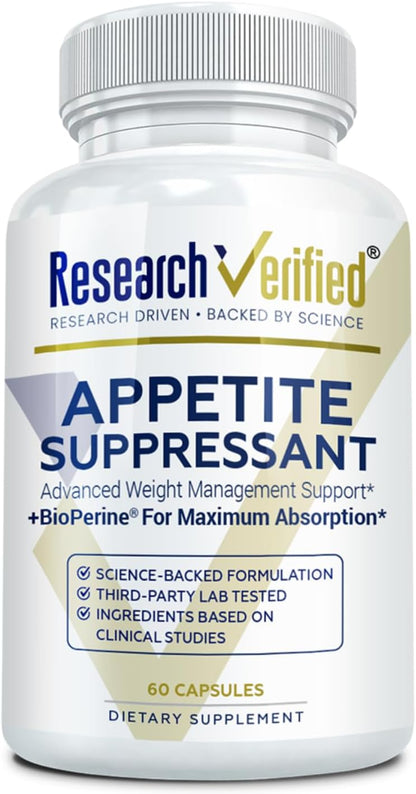 Research Verfied Appetite Suppressant - Curb Cravings, Reach Satiety, Boost Metabolism - 60 Capsules - Pack of 1