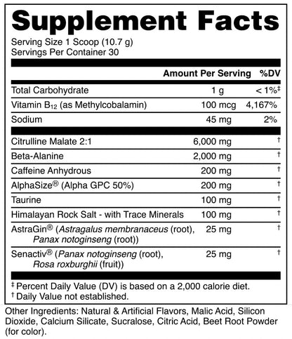 Bucked Up Pre Workout - Best Tasting - 6 Grams Citrulline, 2 Grams Beta Alanine Non Proprietary Blend, Powder (Strawberry Kiwi)