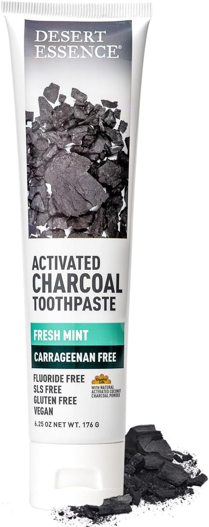 Desert Essence Activated Charcoal Toothpaste, Fluoride Free, 6.25 oz