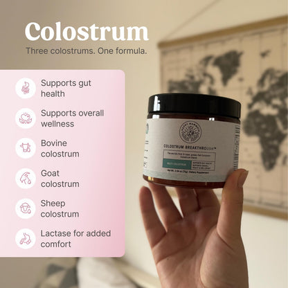 Happy Mammoth Triple Source Colostrum Powder Supplement for Gut Lining Maintenance | High in Immunoglobulins & Lactoferrin | Bovine, Sheep, Goat | Grass-Fed, European Ethical Sourced |24 Servings