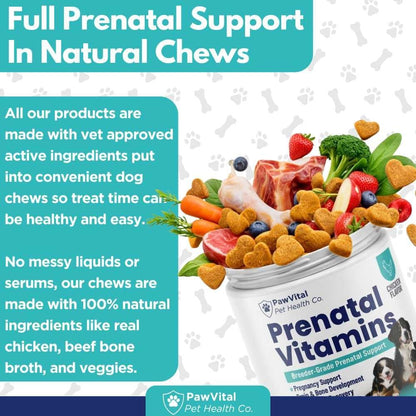 Dog Prenatal Vitamins for Pregnant & Nursing Dogs – 120 Soft Chews with Folic Acid, DHA, Choline, Iron & Calcium – Prenatal Multivitamin Supplement for Puppy Development, Pregnancy & Lactation Support
