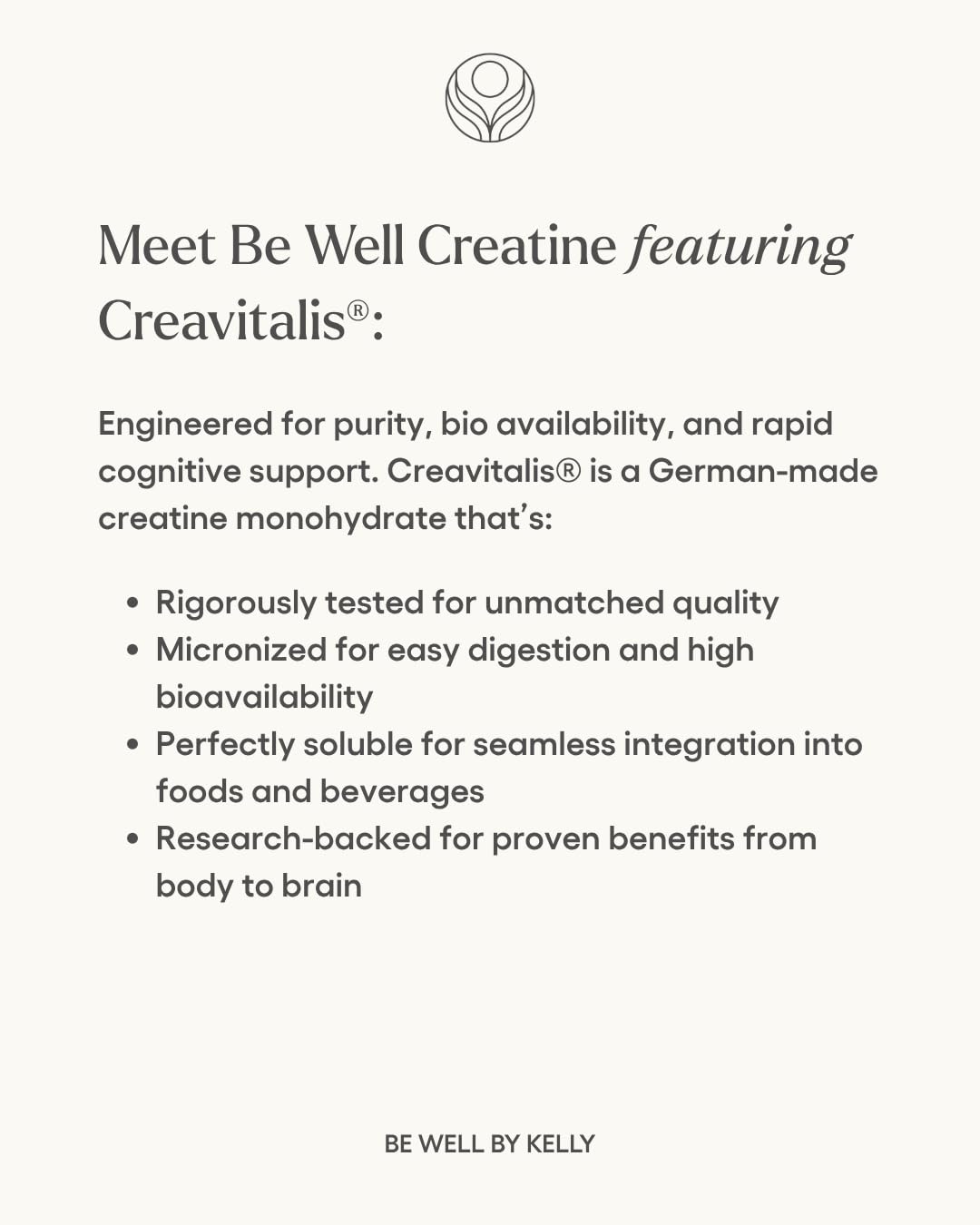 Be Well by Kelly Creatine with Creavitalis, Dietary Supplement, 1lb (450g), 90 Servings Build. Boost. Brain.