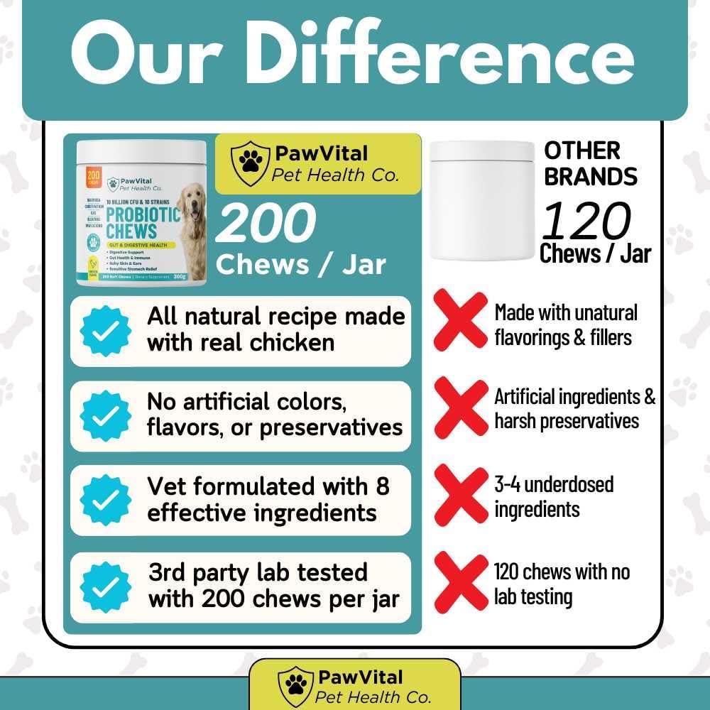 Dog Probiotic Chews for Digestive Health – Probiotics for Dogs with 10 Billion CFU, Prebiotics, Digestive Enzymes – Gut Health, Yeast, Itchy Skin & Itchy Ears – Diarrhea & Constipation – 200 Chews