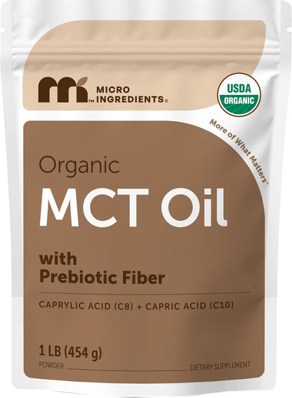 Micro Ingredients Organic MCT Oil Powder with Prebiotic Fiber, 1 lb (16 oz) | C8 & C10 MCT Oil for Coffee Creamer. 45 Servings. Unflavored. Keto & Vegan Friendly, Non-GMO, Gluten Free.