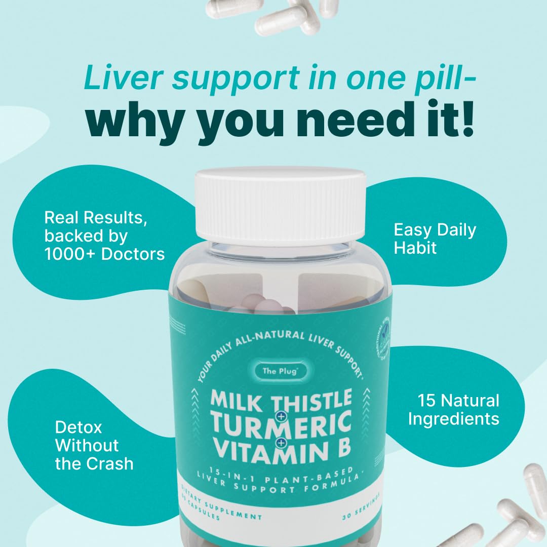The Plug Liver Cleanse Detox & Repair Milk Thistle (Silymarin), Turmeric, Dandelion Root & Vitamin B– Herbal Capsules for Liver, Digestive & Immune Support – Non-GMO