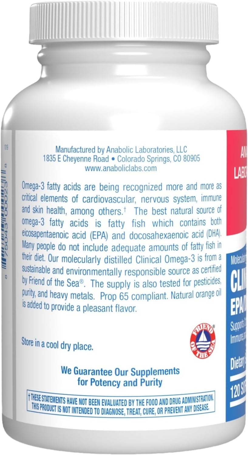 Clinical Omega 3 Fish Oil Supplement with EPA and DHA - 120 Orange Flavored Softgels for Heart, Immune, and Nervous Health - 1200mg of Molecularly Distilled Omega-3