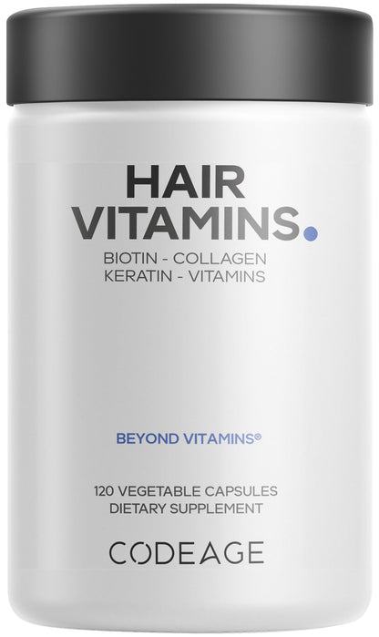 Codeage Hair Vitamins 10000 mcg Biotin, Keratin, Collagen, Vitamin A, B12, C, D3, E, Zinc, Turmeric, Probiotics, Enzymes, Inositol - Hair Care Support - Healthy Hair Supplement Pills - 120 Capsules CodeageBuy Supplements Australia