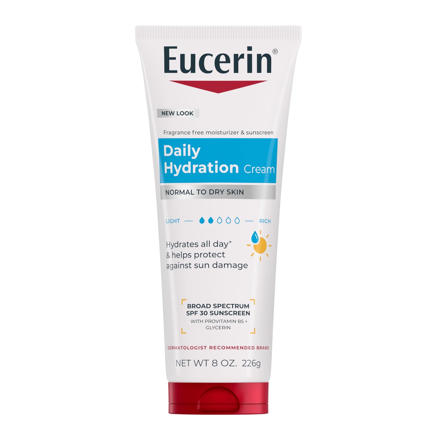 Eucerin Daily Hydration Broad Spectrum SPF 30 Sunscreen Body Cream for Dry Skin, Fragrance Free Sunscreen Moisturizer, 8 Oz Tube