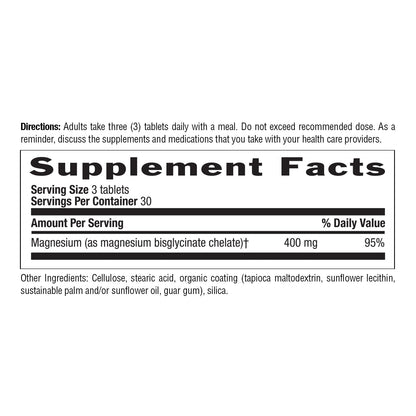 Country Life Chelated Magnesium Glycinate 400 mg, 180 Tablets