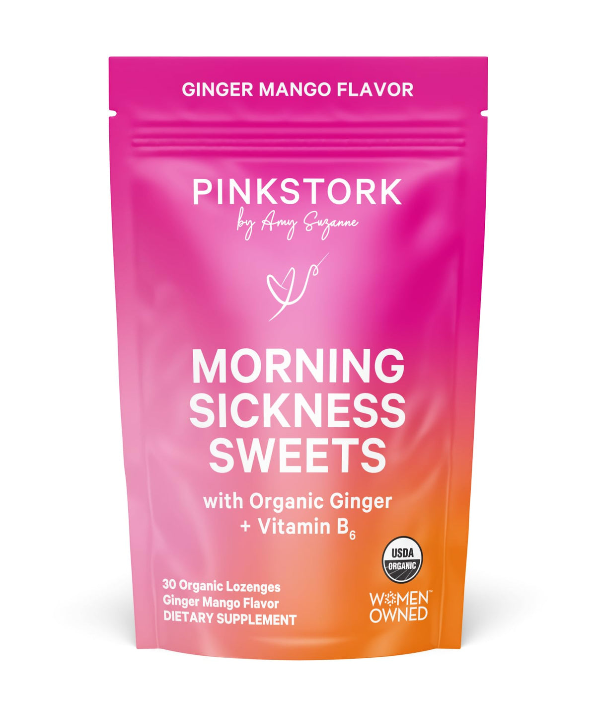 Pink Stork Morning Sickness Sweets Organic Raspberry Ginger, 30 Count | USDA Organic Ginger + Vitamin B6, Motion Sickness Support, Digestive Comfort + Heartburn Support, 30 Wrapped Drops