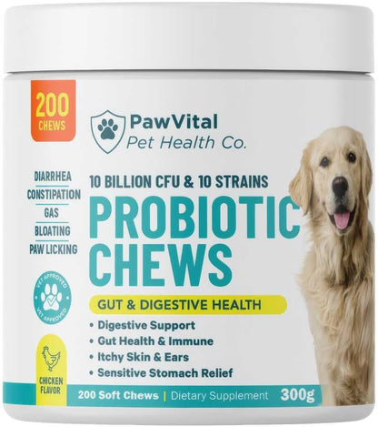 Dog Probiotic Chews for Digestive Health – Probiotics for Dogs with 10 Billion CFU, Prebiotics, Digestive Enzymes – Gut Health, Yeast, Itchy Skin & Itchy Ears – Diarrhea & Constipation – 200 Chews