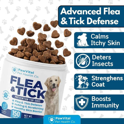 Flea and Tick Prevention for Dogs Chewables – 150 Soft Chews – Natural Dog Flea & Tick Control Supplement – Oral Defense Treatment with Omega Skin & Coat Support – All Breeds & Ages – Chicken Flavor