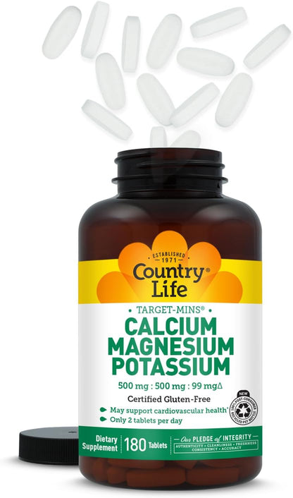 Country Life Target-Mins Calcium Magnesium Potassium, 180 Tablets