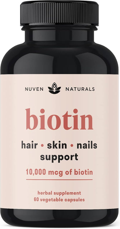 Hair Vitamins - Biotin 10000 mcg with Vitamin A, E, C, D & Adaptogens to Support Hair, Skin & Nails - Biotin Supplement for Health & Growth | Vegan, Non-GMO, Gluten Free | 60 Capsules & 30 Servings