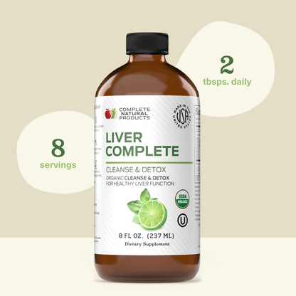Liver Complete Liquid 8 oz - Organic Liver Cleanse Detox Formula, Herbal Support for High Enzymes with Milk Thistle Dandelion Chanca Piedra, Easy Absorbing