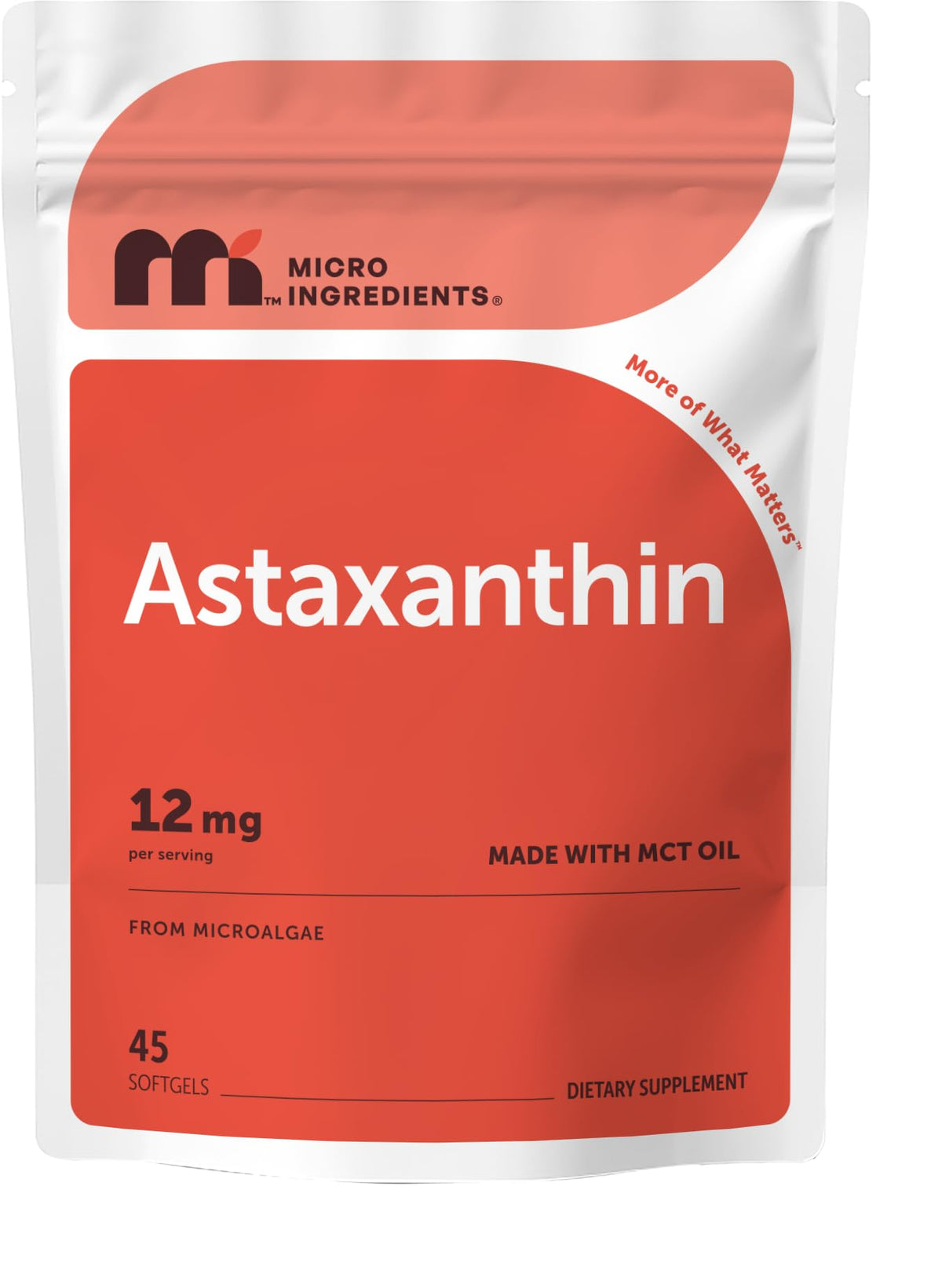 Micro Ingredients Astaxanthin 12mg Per Serving with MCT Oil, 120 Softgels | 4 Month Supply. Natural Microalgae Sourced Astaxanthin Supplement. Easy-to-Swallow. Non-GMO, Gluten Free, Soy Free.