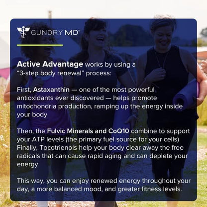 Gundry MD® Active Advantage Astaxanthin and CoQ10 Supplement, 30 Count | 30 Servings, Designed to Support Energy and Metabolism, Sugar & Artificial Sweetener Free, Supports Mitochondria & ATP Levels