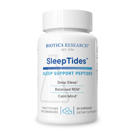 Biotics Research SleepTides sleep support peptides bottle on a white background