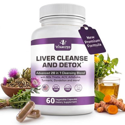 Liver Cleanse Detox & Repair Fatty Liver Supplements 28-in-1 Advanced Herbal Liver Health Supplement Formula - Milk Thistle Silymarin, Artichoke Extract, Dandelion & Apple Cider Vinegar - 60 Pills