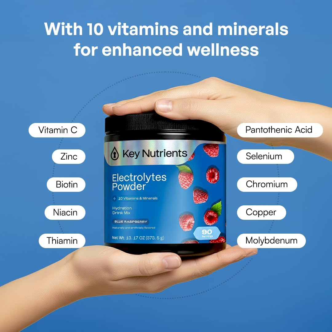 KEY NUTRIENTS Electrolytes Powder Bundle, Tropical Peach Mango 90 Servings Jar + Sweet Blue Raspberry 90 Servings Jar, Sugar Free Hydration Drink Mix with Vitamins & Minerals, No Calories