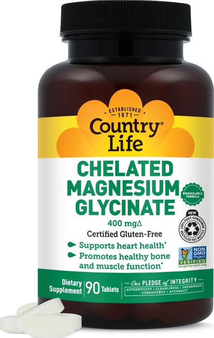 Country Life Chelated Magnesium Glycinate 400 mg, 180 Tablets