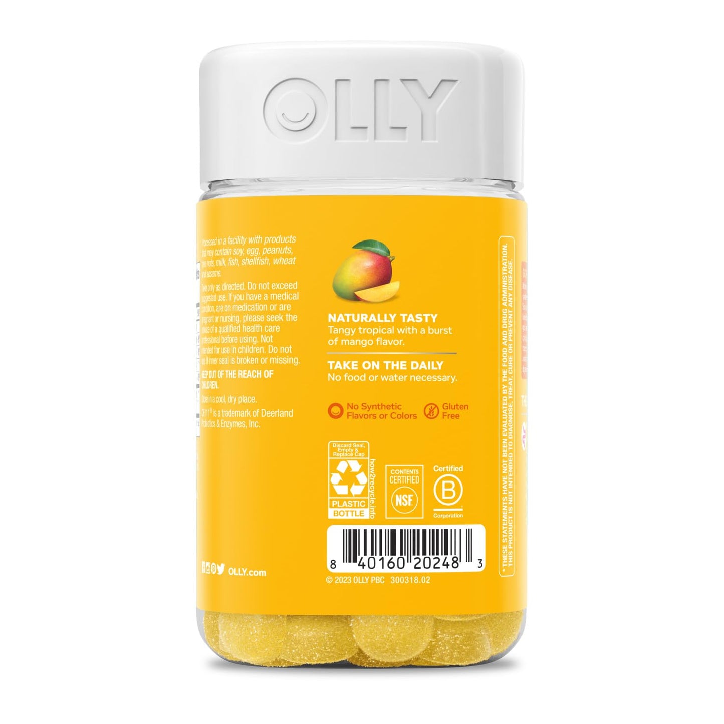 OLLY Probiotic Gummy,1 Billion CFUs,Immune and Digestive Support,Chewable Probiotic Supplement,Mango,80 Count (Pack of 2)