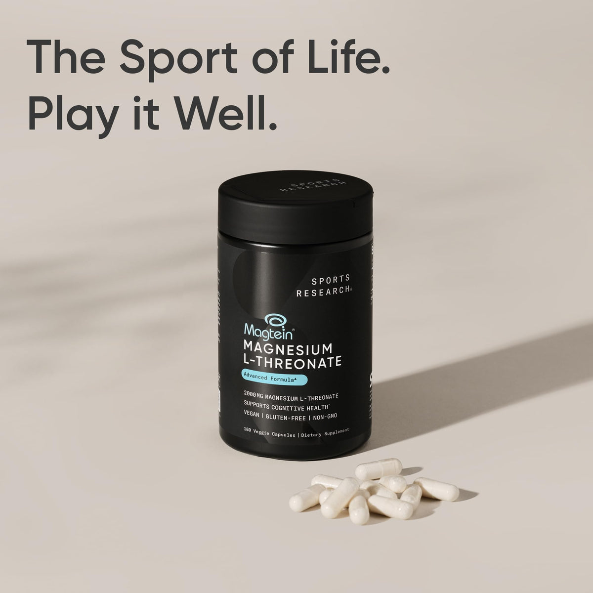Sports Research® Magnesium L-Threonate Capsules 2000mg - High-Absorption Magtein® for Enhanced Brain Health, Memory, Focus & Restful Sleep Support - Vegan · Non-GMO · Gluten Free - 90 Count