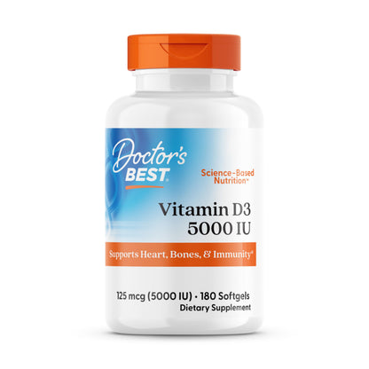 Doctor's Best Vitamin D3 5000 IU Softgels for Men & Women - Vitamin D Supplement for Immune System & Heart Health Support, 125 mcg per Serving, Vit D 3, Non GMO, Gluten Free, Soy Free - 360 Softgels