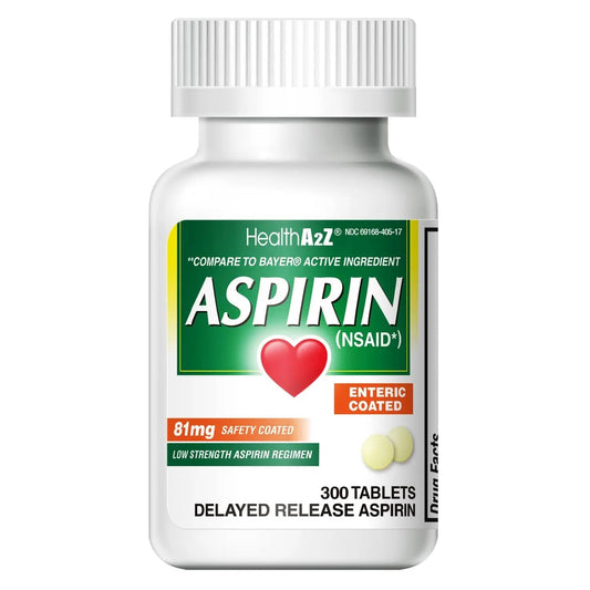 HealthA2Z® Aspirin 81 mg | Low Strength | Enteric Coated | Pain Relief | Reduces Minor Aches Muscle Pain & Cramps | Fever Reducer | Reduces Headache (300 Counts) HealthA2ZBuy Supplements Australia