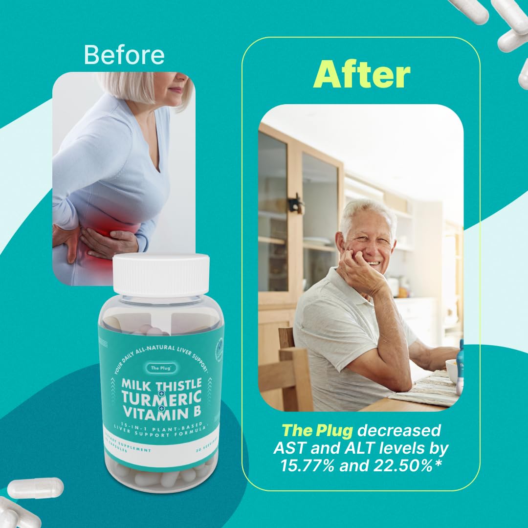 The Plug Liver Cleanse Detox & Repair Milk Thistle (Silymarin), Turmeric, Dandelion Root & Vitamin B– Herbal Capsules for Liver, Digestive & Immune Support – Non-GMO