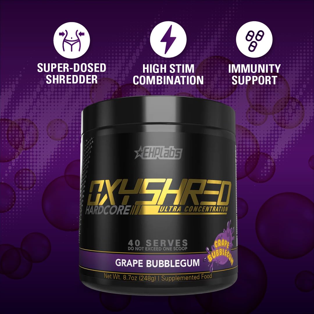 EHP Labs OxyShred Hardcore Super Dosed Pre Workout Powder - Preworkout Powder with L Glutamine & Acetyl L Carnitine, Energy Boost Drink - 275mg of Caffeine - Watermelon Candy, 40 Servings